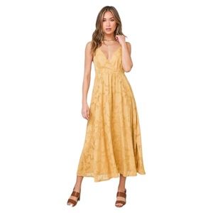 NWOT Lulu's Philosophy of Beauty Mustard Yellow Burnout Floral Midi Dress XS